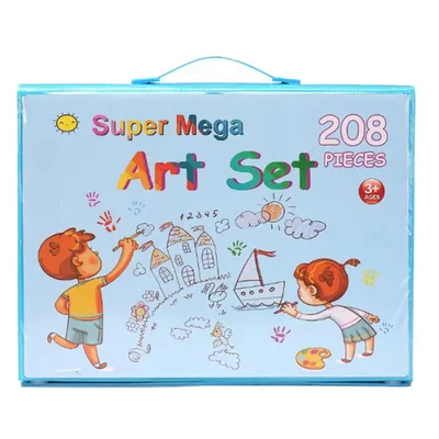 Immagine prodotto di set artistico da 208 pezzi, valigetta da colorare per bambini dai 3 anni, set da colorare per bambine con tavolo da disegno - ARTIMASTER Blue