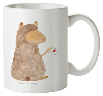 Produktbild von Mr. & Mrs. Panda Pott Alpaka Fahne - Weiß - Geschenk, Lamas, Alpakas, Lama, Liebe, Kindertasse, Haferl, Plastikbecher, Trinklernbecher, Kinderbecher
