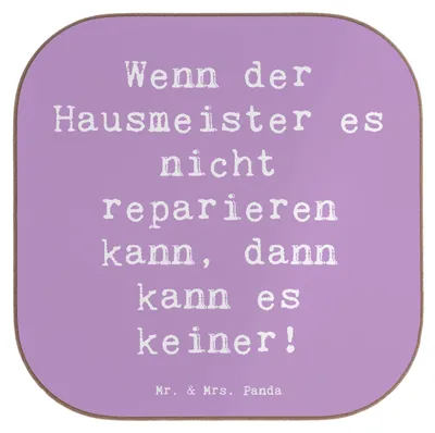 Produktbild von Mr. & Mrs. Panda Untersetzer für Gläser Spruch Hausmeister Hilfe - Lavendeltraum - Geschenk, Berufsleben, personalisierte Geschenke, Beruf, Handwerksprofi, Glas, Hauswart