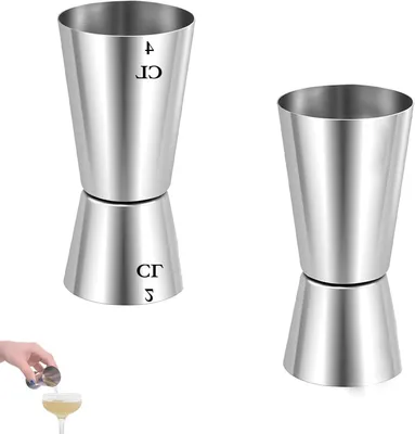 Productafbeelding van Cocktail Maatbeker Set - Jigger Bar Maatje - Drankjes Mengen - Dubbelzijdig Ontwerp - 2cl 4cl - Zilver