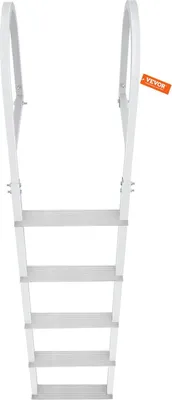 Productafbeelding van Boordtrap, afneembaar, 5 treden, draagvermogen 500 lbs, aluminiumlegering, pontonbootladder met 3.1'' brede treden en antislip rubberen mat. Eenvoudig te installeren voor schepen, meren, zwembaden en andere toepassingen in de maritieme sector