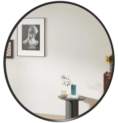 Productafbeelding van HOMCOM Wandspiegel, 60 x 60 cm, badkamerspiegel met aluminium frame, zwart