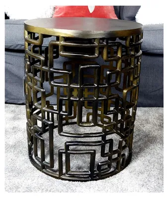Produktbild von Moderner Couchtisch, Wohnzimmertisch, Beistelltisch aus Metall, Rund, Eisen, Bronze, 48 cm