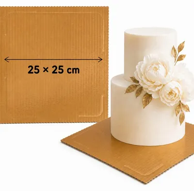 Obrázok produktu pre Štvorcová Zlatá Podložka Pod Tortu 25X25 Cm Hrubá A Pevná Podložka Pod Koláč