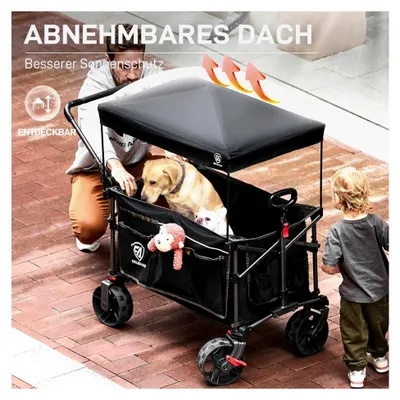 Produktbild von Faltbarer XXL Bollerwagen 225L bis 150kg mit Bremse und Dach, klappbar für Strand, Camping und Einkauf