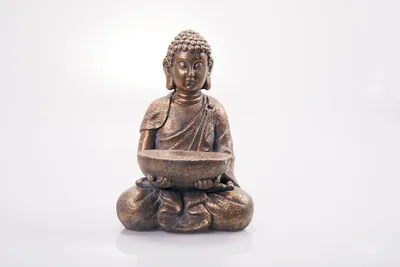 Produktbild von Hausleben Eleganter Sitzender Buddha mit Vogelbad – Goldene Magnesia-Figur 28,5×19×40 cm | Hochwertige Gartenfigur & Wohn-Deko | Vielseitige Schale als Vogelbad, Kerzenhalter oder Deko-Element