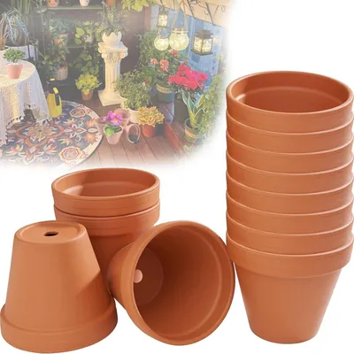 Productafbeelding van 12 Stuks Terracotta Potten met Afvoergaatje - Mini Bloempotten voor Planten