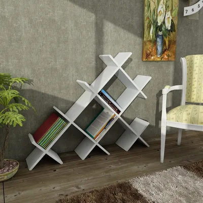 Produktbild von Bücherregal Discus in Weiß, 94,5 cm Höhe, 118,1 cm Breite, 22 cm Tiefe