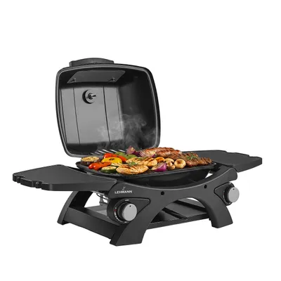 Produktbild von LEHMANN Gasgrill, Tragbarer Tischgasgrill mit 2 Brenner, Thermometer, Seitentischen klappbar, 1638 cm² Grillfläche