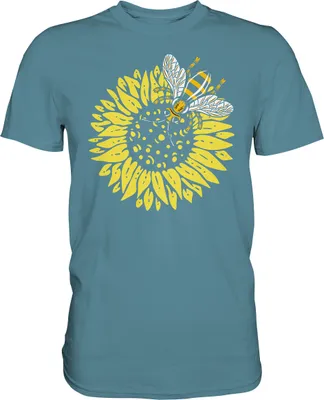 Produktbild von Biene Sonnenblumen T-Shirt Gärtner Imker Geschenk Garten – Stone Blue / 3XL