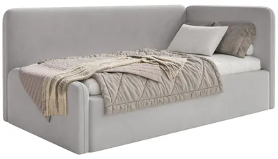 Produktbild von Selsey Fanko – Jugendbett 90x200 cm mit Kopfteil rechts, Samt, Hellgrau
