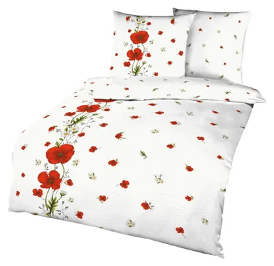 Produktbild von Kaeppel Seersucker Bettwäsche 135x200cm Red Poppy Mohn Rot Weiß Baumwolle 470/402