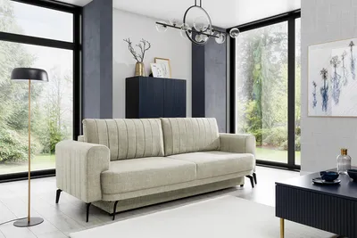 Zdjęcie produktu dla Sofa rozkładana kanapa do salonu WYGODNA beżowa z pojemnikiem 250 cm 3 os