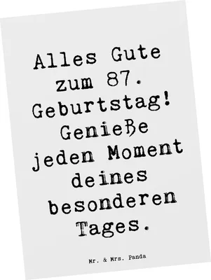 Produktbild von Mr. & Mrs. Panda Postkarte Spruch 87. Geburtstag - Weiß - Geschenk, bildkarte, fröhliche Erinnerung, Postkarten, Ansichtskarte, Fotokarte, besondere Momente, Glückwunsch