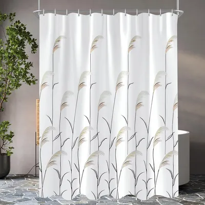 Produktbild von Duschvorhang 200x180cm, beschwerter Saum mit Weizenährenmotiv, schimmelresistent, wasserabweisend, waschbarer Polyester-Badevorhang mit 12 Ringen und Ösen für Badezimmer und Badewanne.