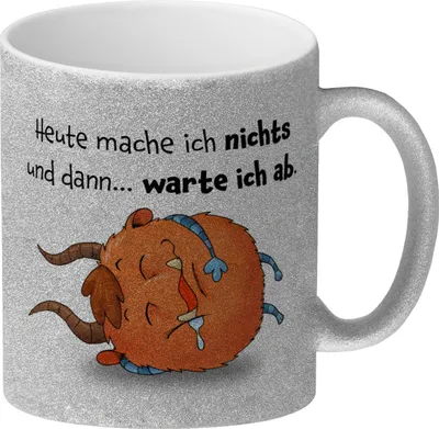 Produktbild von Freches Monster in orange Glitzer-Kaffeebecher mit lustigem Spruch