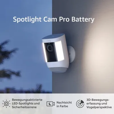 Produktbild von und generalüberholt Ring Spotlight Kamera Pro Akku | Überwachungskamera aussen mit HDR-Video, WLAN, Bewegungserfassung| Akkubetriebene