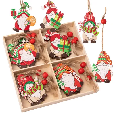 12 Holz-Weihnachtsanhänger, Christbaumschmuck, 4 Muster