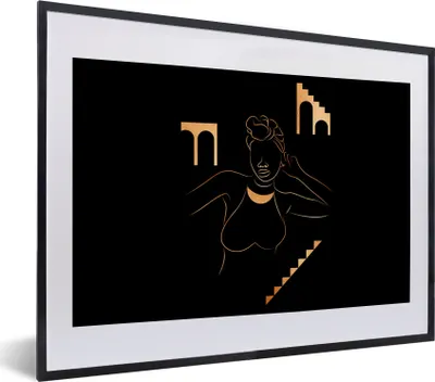 Produktbild von MuchoWow® Gerahmtes Poster Frau - Gold - Strichzeichnung 40x30 cm - Poster mit Schwarzem Bilderrahmen Wandposter Rahmen Foto Bilder - Bilderrahmen - Poster im Rahmen