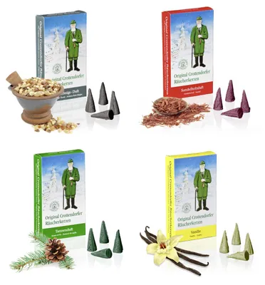 Produktbild von Crottendorfer - 4er Set Räucherkerzen Tanne / Sandel / Drei-Königs-Duft / Vanille - Inhalt jeweils 24 Stück, Größe M (Standard)