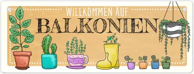 Produktbild von Willkommen auf Balkonien Metallschild in gelb
