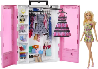 Immagine prodotto di Guardaroba Barbie Fashionistas con bambola, mobili Barbie, accessori Barbie
