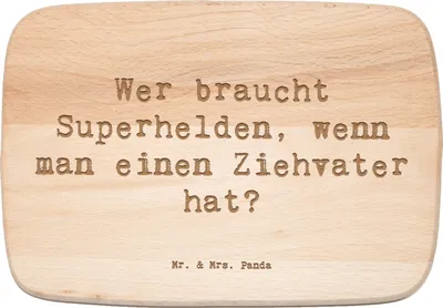 Produktbild von Mr. & Mrs. Panda Holz Küchenbrett Spruch Ziehvater Held - Transparent - Geschenk, Geschenke, Dankbarkeit, Adoptivvater, Frühstücksbrett, Superhelden, Stiefvater, Liebe