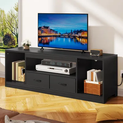 Image de Meuble TV 148 cm pour téléviseurs jusqu'à 65 pouces - Avec 2 portes et 3 étagères réglables