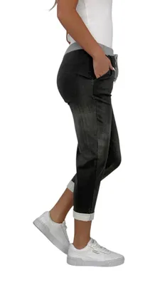 Produktbild von 287 Mississhop Damen Hose Cargohose Blumen Sweatpants Jogginghose Baumwolle Freizeithose Boyfriend Jeans schwarz Model 28