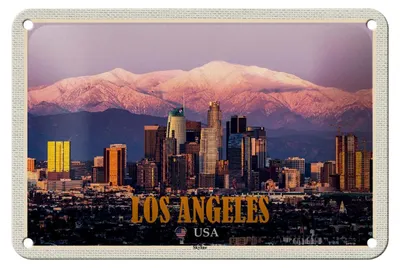 Produktbild von Blechschild Reise 18x12cm Los Angeles Skyline Berge Wolkenkratzer