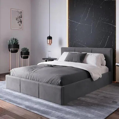Produktbild von Home Collective Polsterbett, Bett mit Stauraum, Stauraumbett mit Lattenrost gepolstert Bett mit Kopfteil Doppelbett | Bettkasten mit Gasdruckfedern, Metallrahmen, Samtpolsterung | 140×200 cm | Graphit