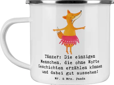 Produktbild von Mr. & Mrs. Panda Emaille Tasse Tanzen Geschichten - Weiß - Geschenk, Sportler Geschenke, Kaffeepott, Tango, Teetasse, Tanzstile, Pott, Becher, Choreografie, Teamsport