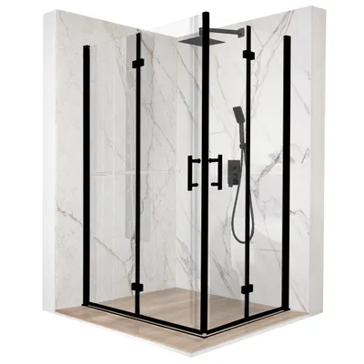 Produktbild von Duschkabine 110 x 90 cm, Schwingtür, schwarzes ESG-Glas 6 mm + Beschichtung