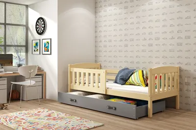 Produktbild von Kinderbett mit Stauraum ohne Matratze 80x160 BRIGID – Kiefer / Graphit