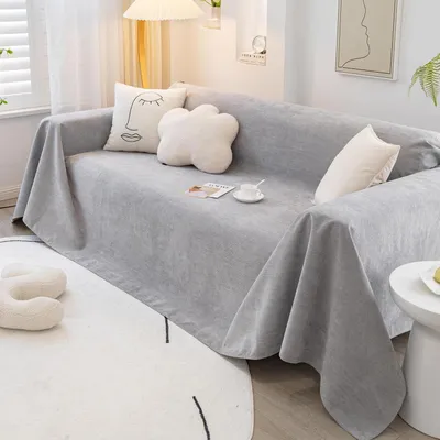 Produktbild von Sofabezug und Sofadecke Chenille Hellgrau 180x380cm