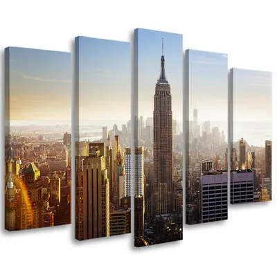 Produktbild von 5-teiliges leinwandbild new york stadt 100x70 cm Feeby beige wandbild bereit zum aufhängen
