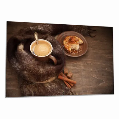 Produktbild von Wallario Herdabdeckplatte aus Glas, Größe 80 x 52 cm 2-teilig, Motiv Kuchen und Kaffeegenuss