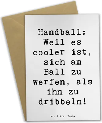 Produktbild von Mr. & Mrs. Panda Grußkarte Spruch Handball Action - Weiß - Geschenk, Teamarbeit, Sportler, Sportart, Geschenke, Spieler, Taktik, weihnachtskarten, hochzeitskarten, Sport