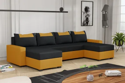 Produktbild von Wohnlandschaft Schlafsofa Sofa HEDVIG Stoff Manila Goldgelb- Schwarz