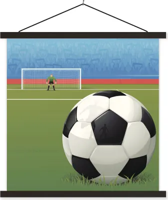 Produktbild von MuchoWow® Textilposter Eine Illustration eines Fußballs auf dem Feld im Stadion - Jungen - Mädchen - Kinder 60x60 cm mit schwarzem Rahmen - Posteraufhänger