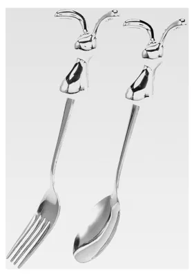 Produktbild von 2-teiliges Edelstahl-Kindergabel- und Löffelset für Kleinkinder mit Kaninchenform-Griff, Reisebesteck für Mittagessen, Metallbesteck für Jungen und Mädchen