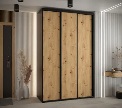 Produktbild von Kleiderschrank YVONA 1 - 150/45 cm, schwarz / Eiche handwerklich / schwarz