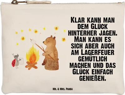 Produktbild von Mr. & Mrs. Panda Baumwolltasche Bär & Marienkäfer Lagerfeuer Größe M - Weiß - Geschenk, Teddy, Pouch, Stoffbeutel, Schlampermäppchen, Federtasche, Kulturbeutel