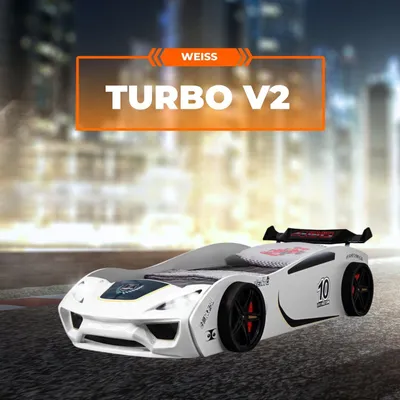 Produktbild von Autobett TURBO V2 Kinderbett im Rennwagen-Design mit Lattenrost Farbe Weiß