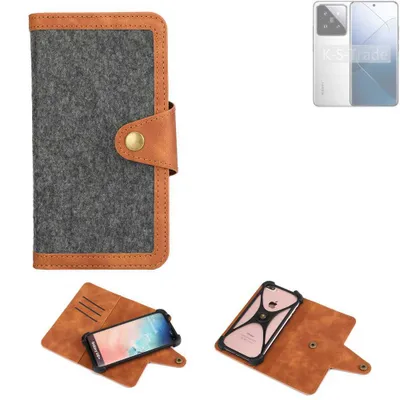 Produktbild von K-S-Trade Schutzhülle Handyhülle kompatibel mit Xiaomi 14 Filz Hülle Kunst-Leder dunkelgrau braun (1x)