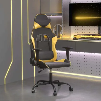 Produktbild von Design Gaming-Stuhl mit Massagefunktion Schwarz & Golden Kunstleder, Bürostühle 2024 Neu