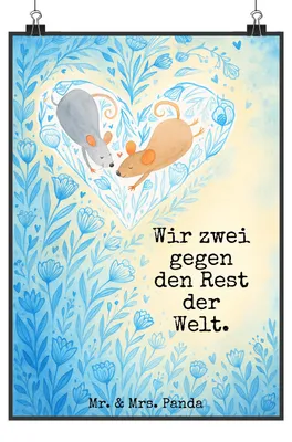 Produktbild von Mr. & Mrs. Panda Bild Mäuse Herz Design DIN A3 - Weiß - Geschenk, Wanddekoration, kunstdruck poster, glücklich, Lieblingsmensch, wanddeko, Liebesgeschenk, Wandschmuck