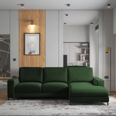 Image de Selsey Canapé-lit MOKPEO - Canapé d'angle avec revêtement en velours vert bouteille - ottomane à droite - fonction sommeil - coffre de lit, largeur 244 cm