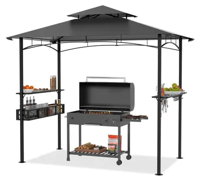 Immagine prodotto di Gazebo da barbecue, dimensioni 244x138x250 cm, con bancone bar, tetto a doppio strato, protezione UV, colore grigio