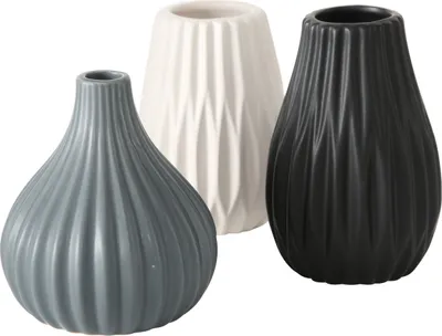 Produktbild von Blumenvase aus Keramik im 3er Set Mattes Design Mehrfarbig Höhe 14 cm Tischdekoration Moderne Vase Tischvase -  Schwarz Weiß Grau